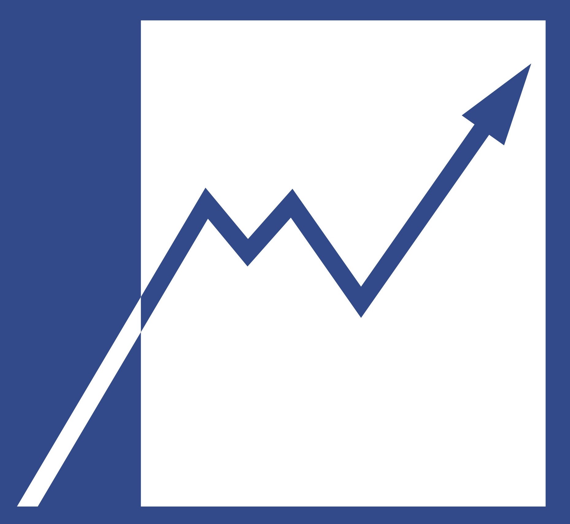 Blue background, white graph with Arrow pointed in the direction of upward growth