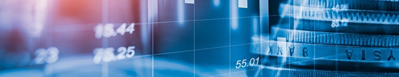 Image Banner of Financing Graphic display statistically graph and coins in the background